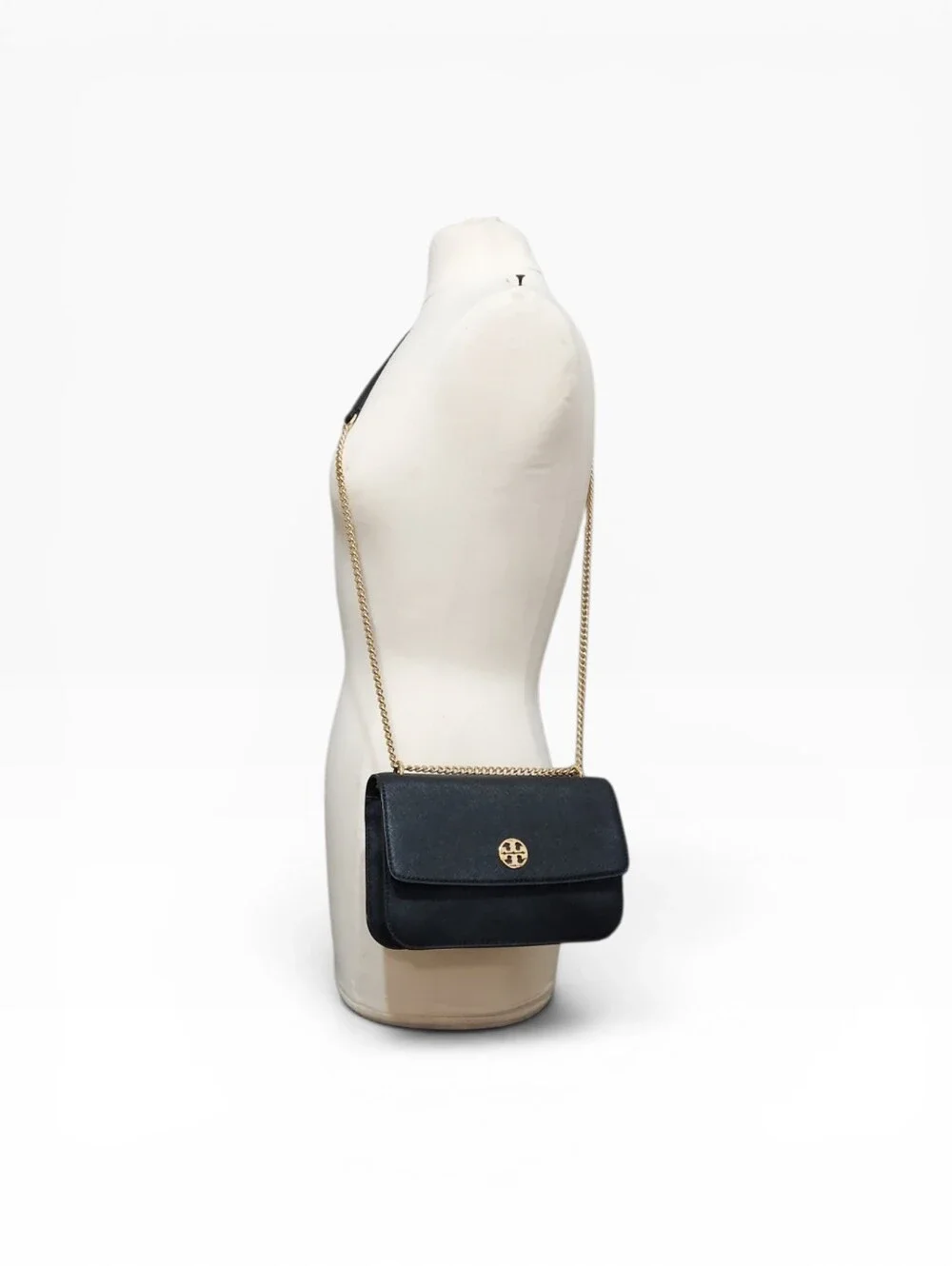 Tory Burch Robinson Chain Crossbody Convertable Bag Gently Loved Black W/ Gold